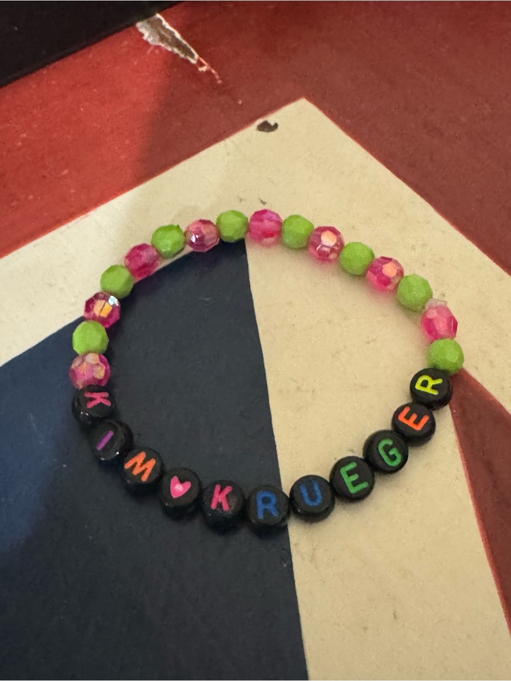 Kim Krueger Beaded Bracelet in Pink & Lime Green (Made by Erry)